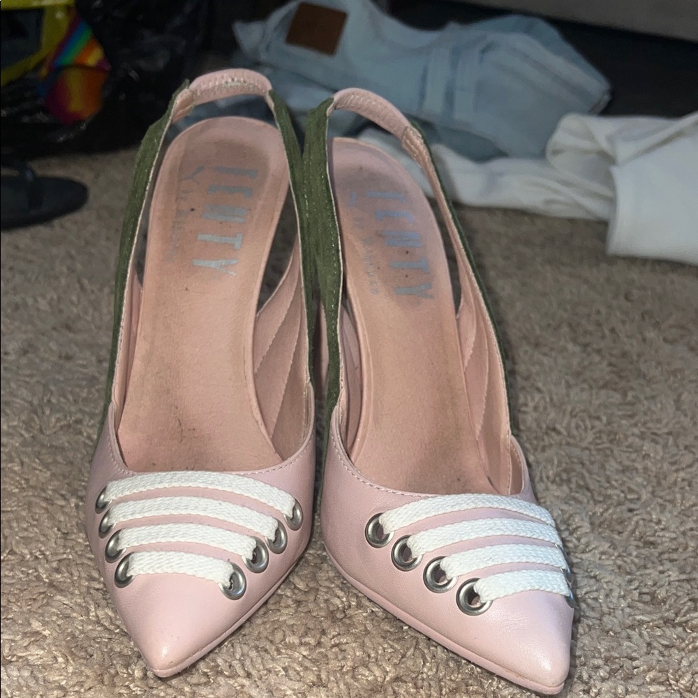 Fenty Puma by Rihanna Pink and Green Slingback laced Heels - Picture 7 of 8